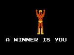 Screenshot from the NES game Pro Wrestling that shows a wrestler with his shirt off and arms up with the title 'A Winner is You' beneath him