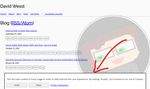A screenshot of the davidwesst.com blog page with a dialogue docked to the bottom with the statement: 'This site uses cookies to track usage in order to help improve the user experience. By clicking "Accept", you consent to our use of cookies.' along with gray 'Accept' and 'Decline' buttons, and a blue link with the text 'Privacy Statement'
