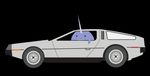 Nellie the Narwhal in the Back to the Future DeLorean