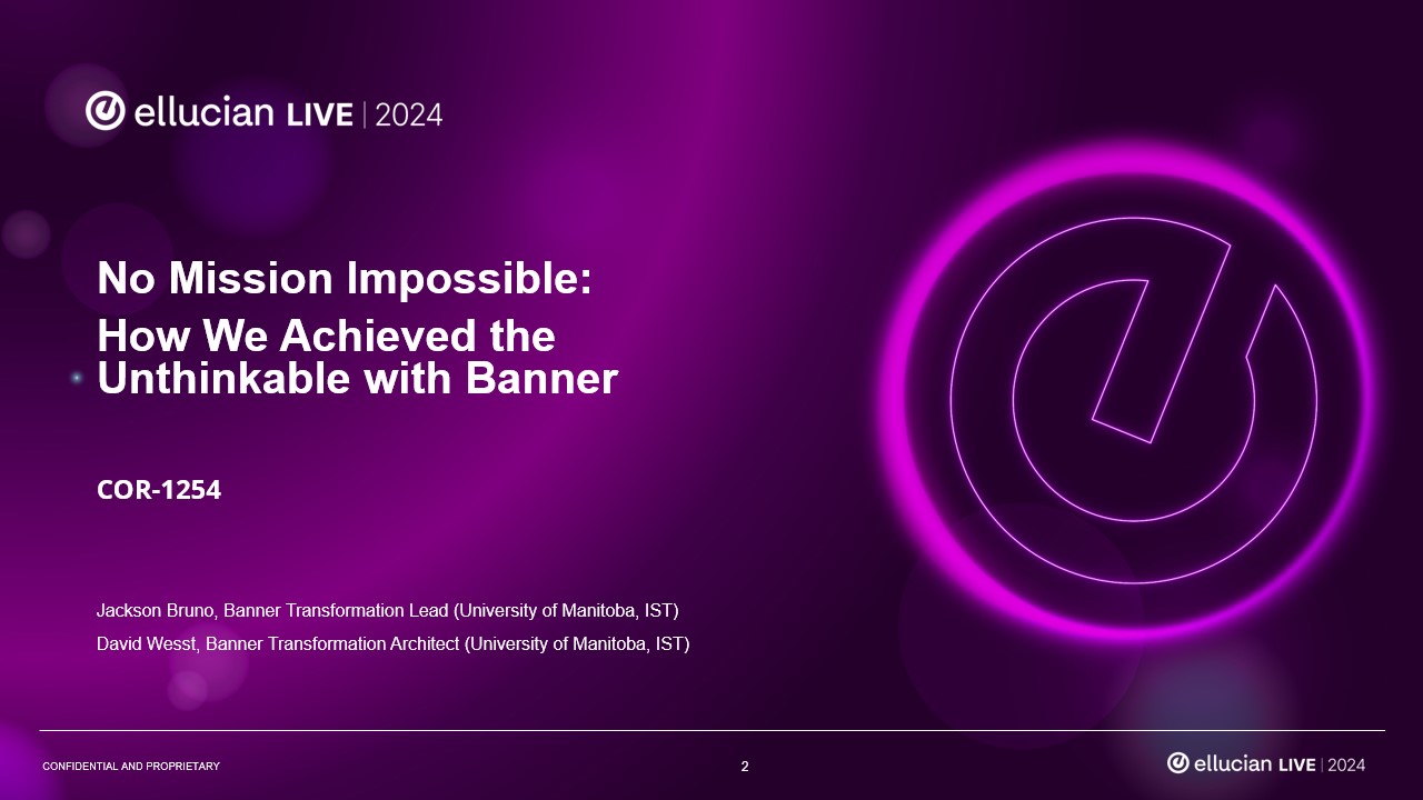 Title slide with white text on a wavey purple background with the words "No Mission Impossible: How we Achieved the Unthinkable with Banner".